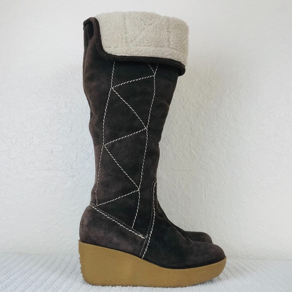 MICHAEL Michael Kors Shoes - MICHAEL KORS BROWN SUEDE TALL WEDGE BOOTS